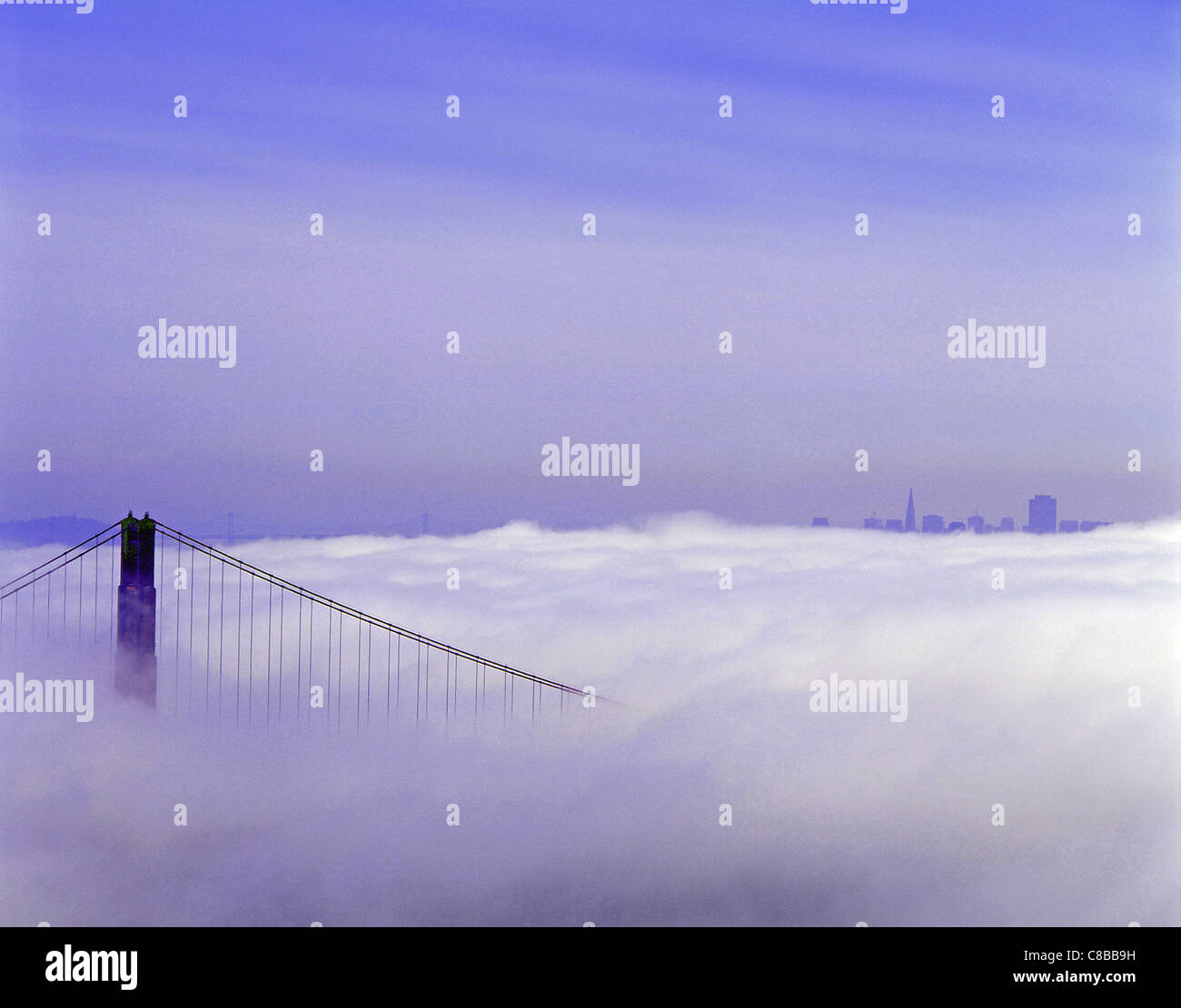 Golden Gate Brücke umgeben von Nebel, San Francisco Bay Area, San Francisco, California, Vereinigte Staaten von Amerika Stockfoto