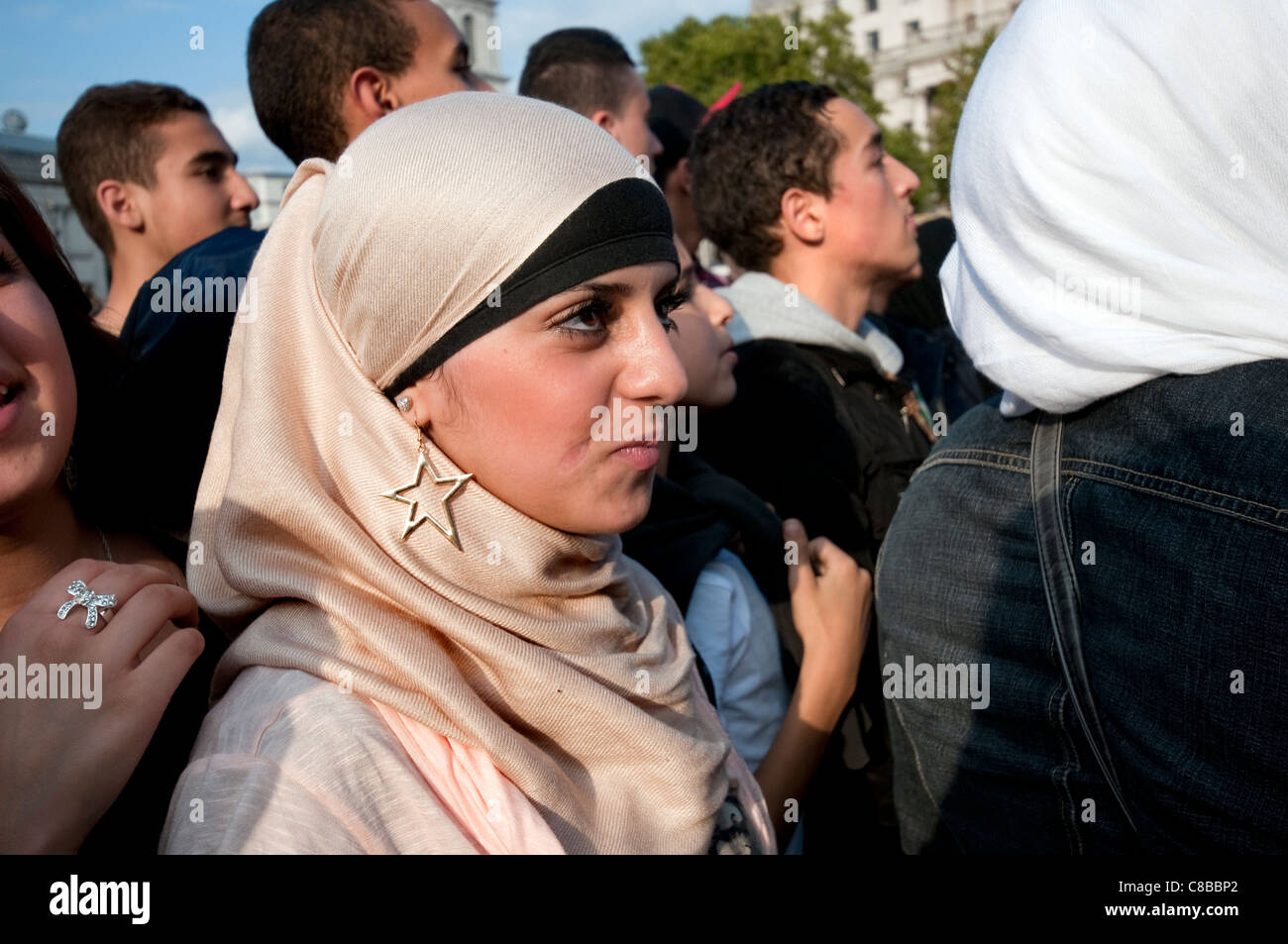 Die muslimische Gemeinschaft in London feiern Eid Ul-Fitr Inn Trafalgar Square in London Stockfoto