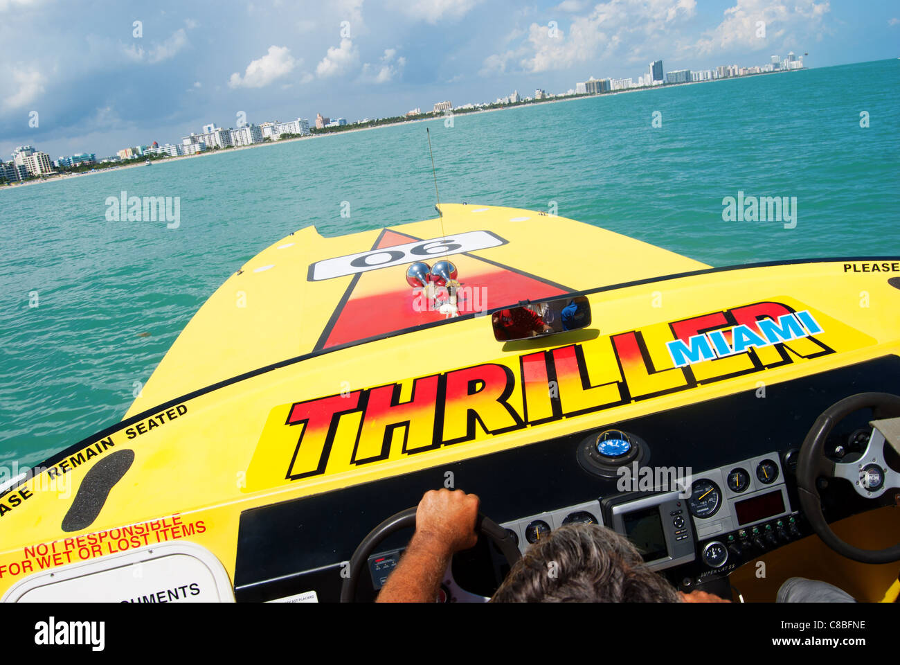 Thriller Geschwindigkeit Bootsfahrt (2011), South Beach, Miami Stockfoto