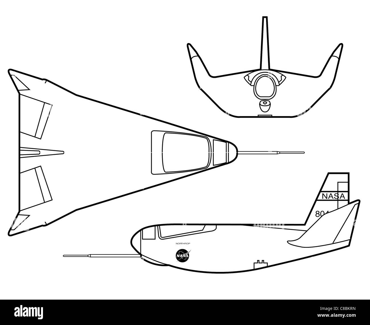 3 Ansicht Flugzeuge Strichzeichnungen Zeichnung der HL-10 war einer der fünf Flugzeuge gebaut im Auftriebskörper Forschungsprogramm Stockfoto