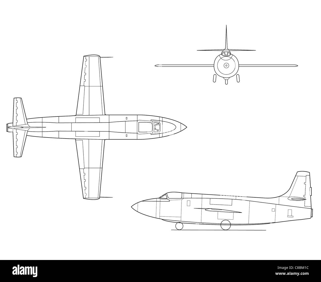 3 Ansicht Flugzeug Linie Kunst Zeichnung X-1 b Stockfoto
