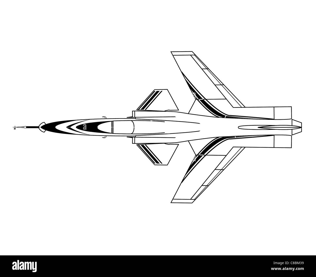 Die X-29 ist ein einzigartiges Experimentalflugzeug, das für seine nach vorne geschwungenen Flügel und das fortschrittliche aerodynamische Design bekannt ist. Diese Strichkunstzeichnung zeigt drei Ansichten des Flugzeugs und hebt seine unverwechselbare Struktur und innovative Technik hervor, die es zu einer bedeutenden Studie der Flugdynamik machten. Stockfoto