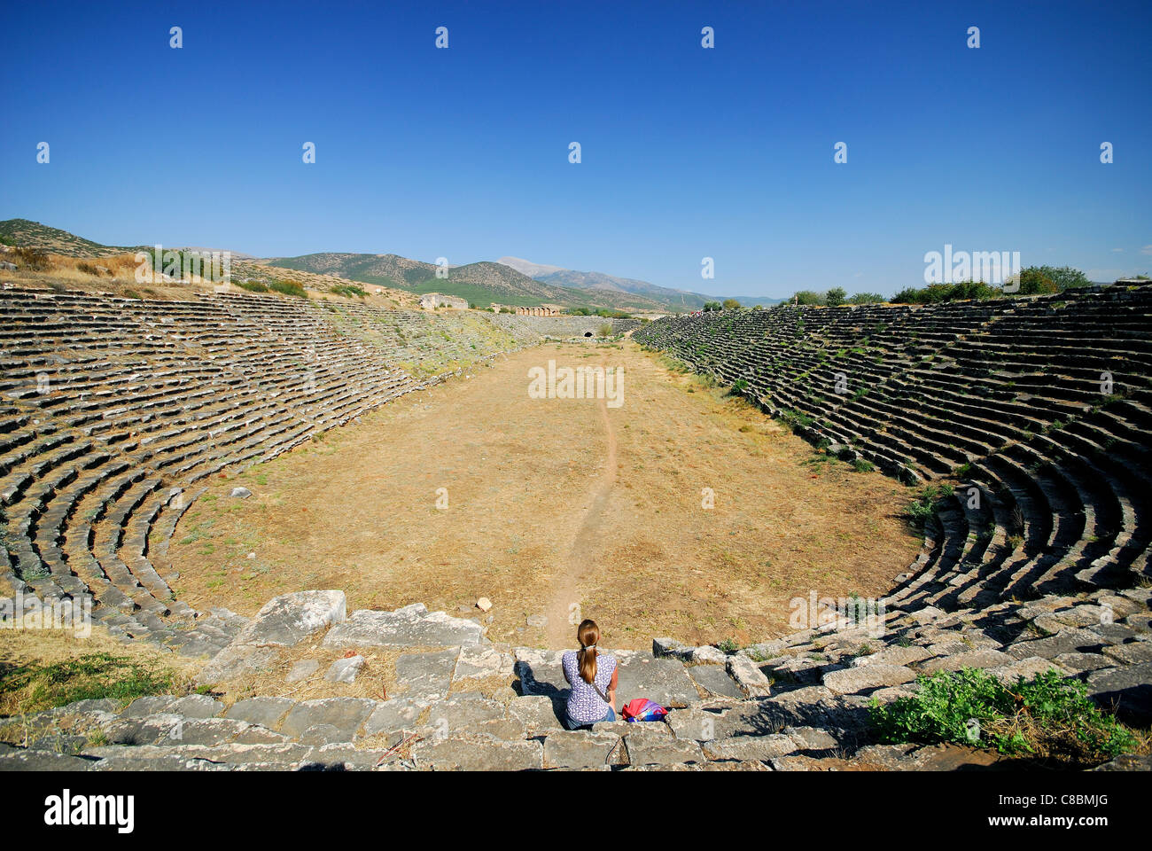 AFRODISIAS, TÜRKEI. Ein Blick auf die gut erhaltenen römischen Stadion. 2011. Stockfoto