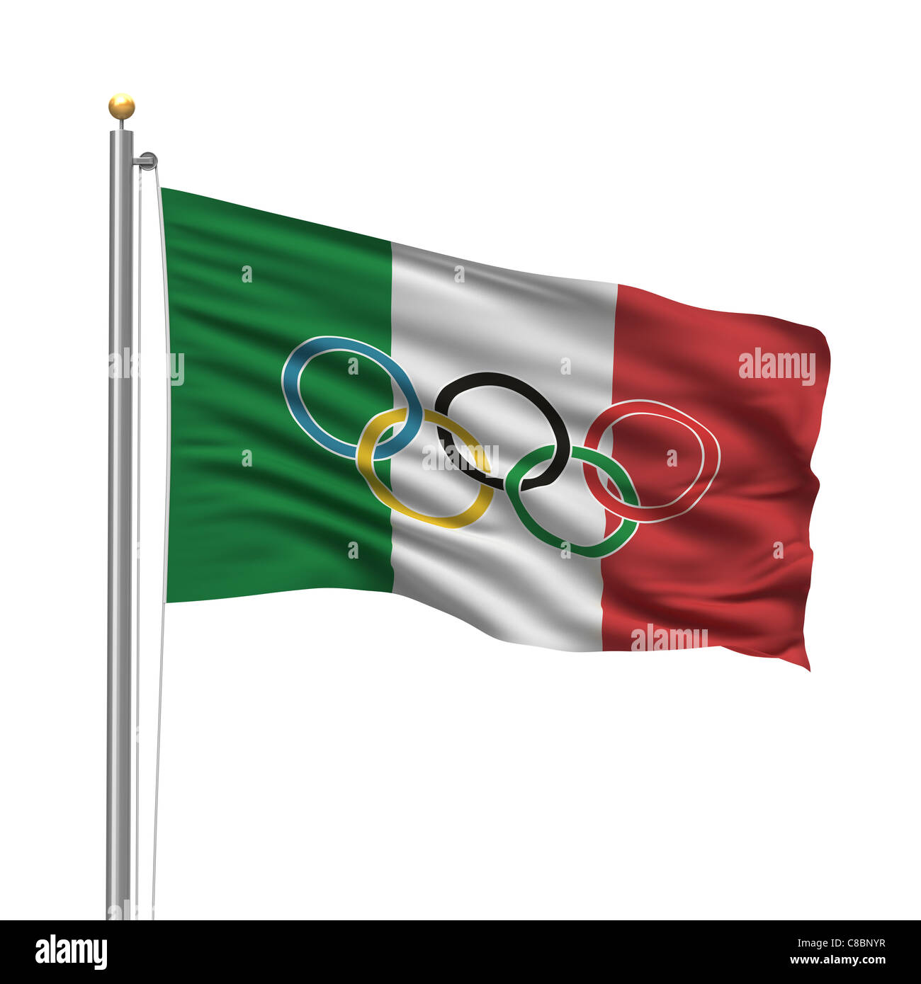 Flagge von Italien mit Olympischen Ringen Stockfoto