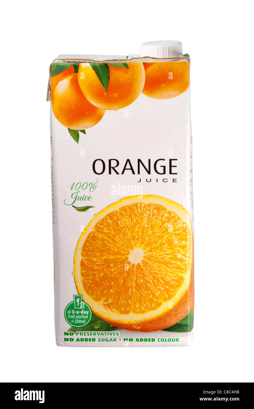 Orange Juice Box Karton Stockfoto