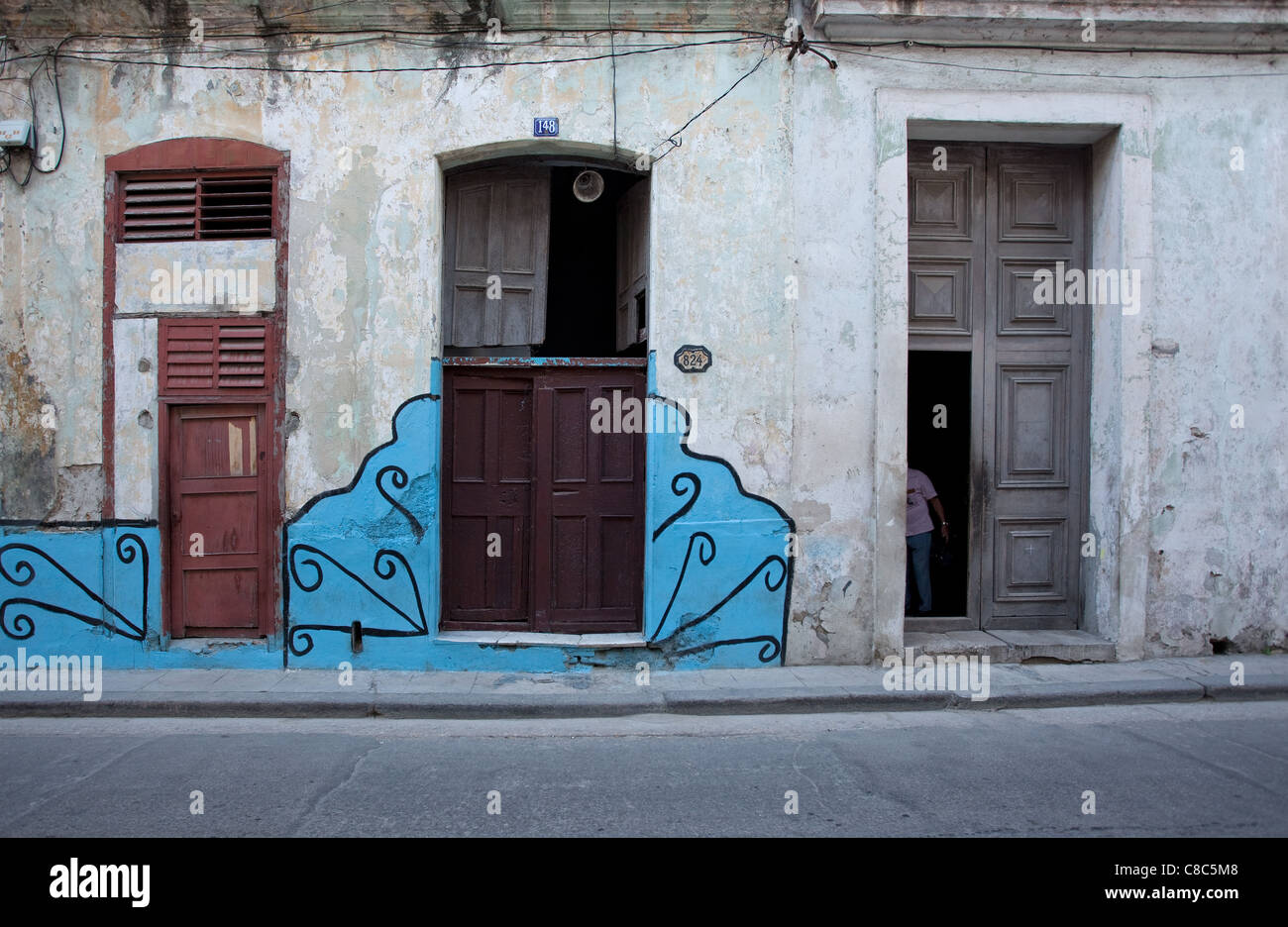 Straßenszenen aus Havanna Kuba Blau Muster Stockfoto