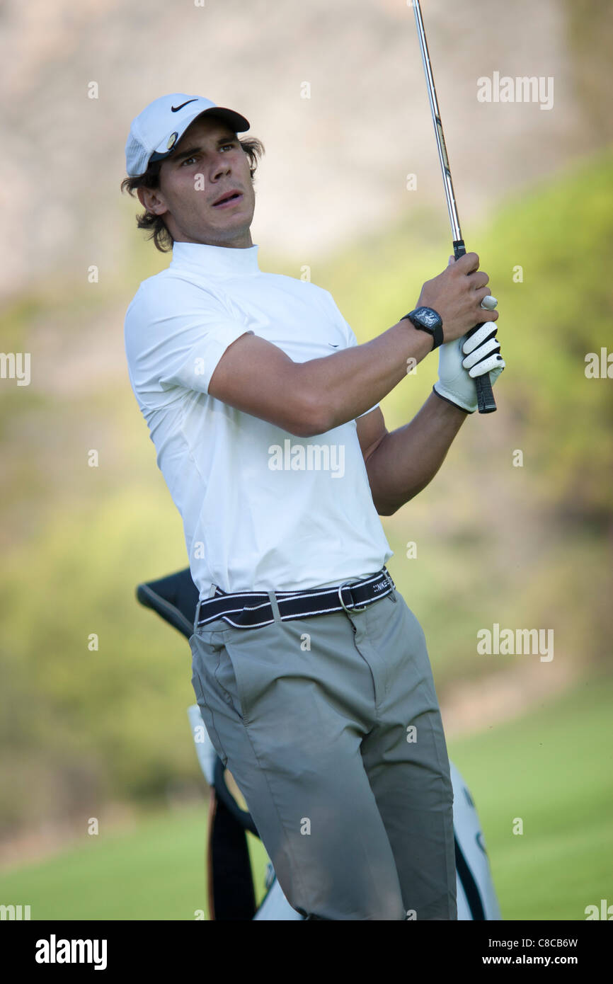 ProAm Golfturnier - Rafa Nadal nach einer Schaukel Stockfoto