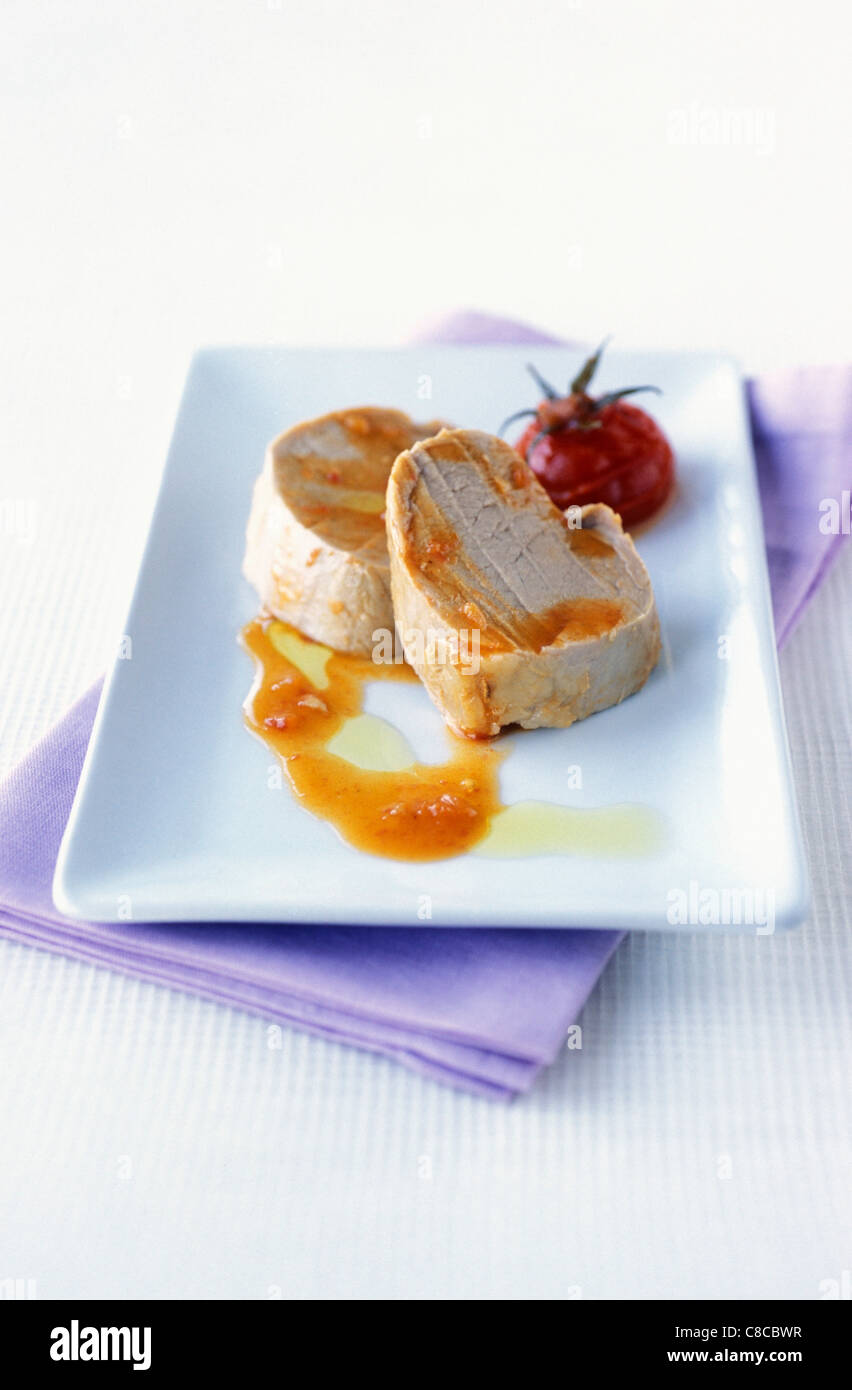 Filet vom Schwein mit Barbecue-sauce Stockfoto