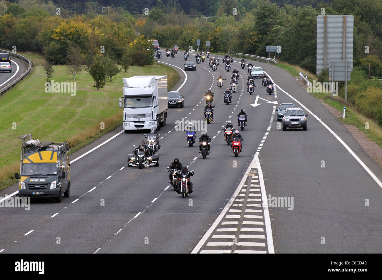 Motorrad Action Group (MAG) zu protestieren, Autobahn M40, Warwickshire, UK 25. September 2011 Stockfoto