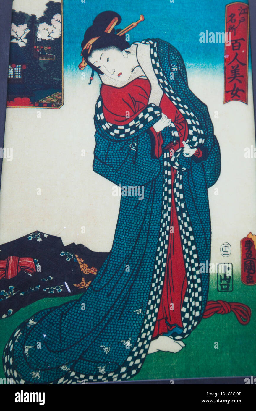 Japan, Tokyo, Ukiyo-e-Print zeigt japanische Frau Stockfoto
