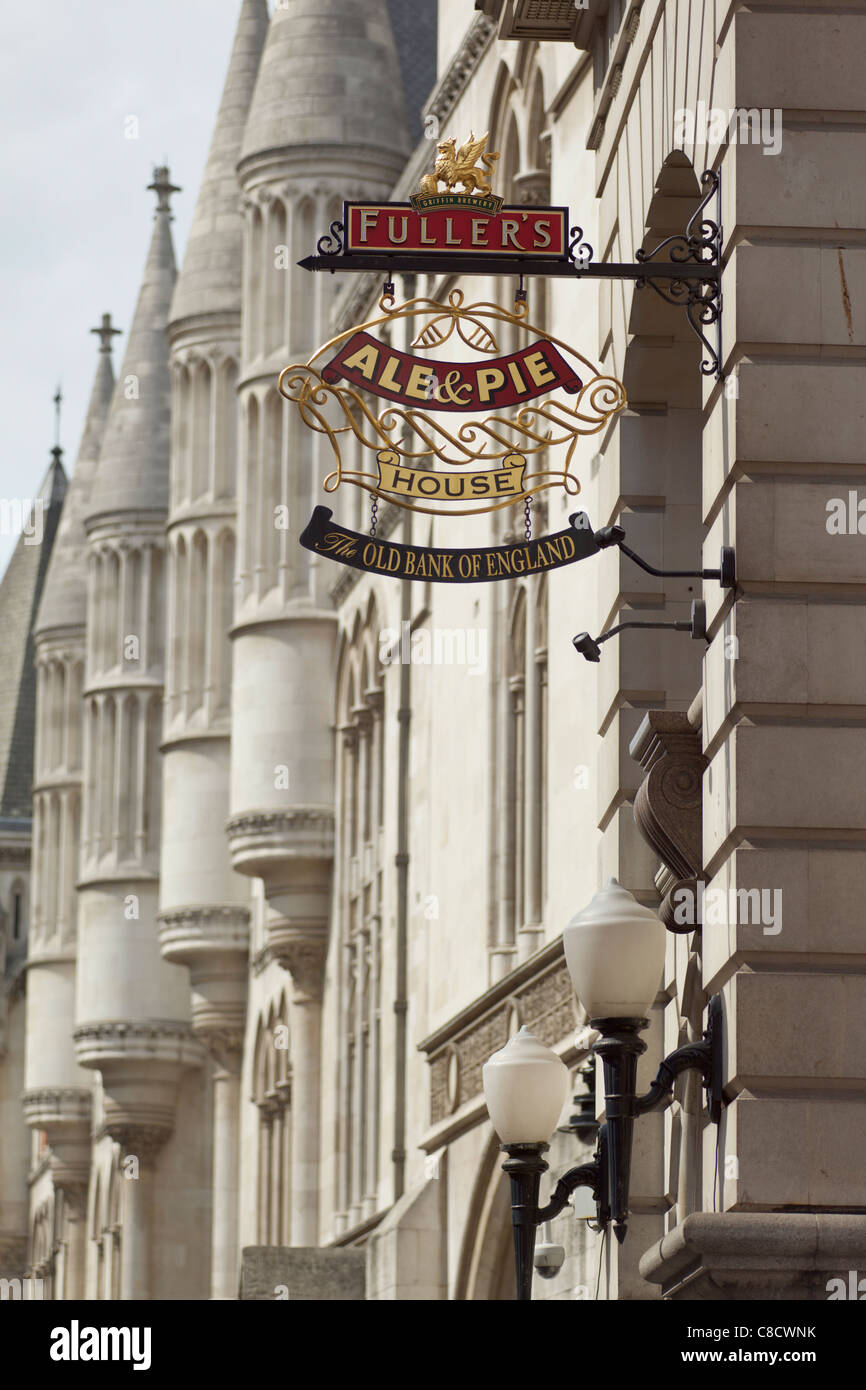 London Pub Schild; Ale & Pie Haus, die alte Bank of England Stockfoto