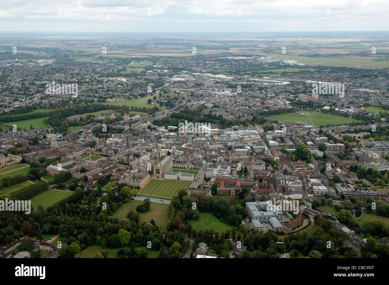 Die Stadt Cambridge England aus der Luft Stockfoto