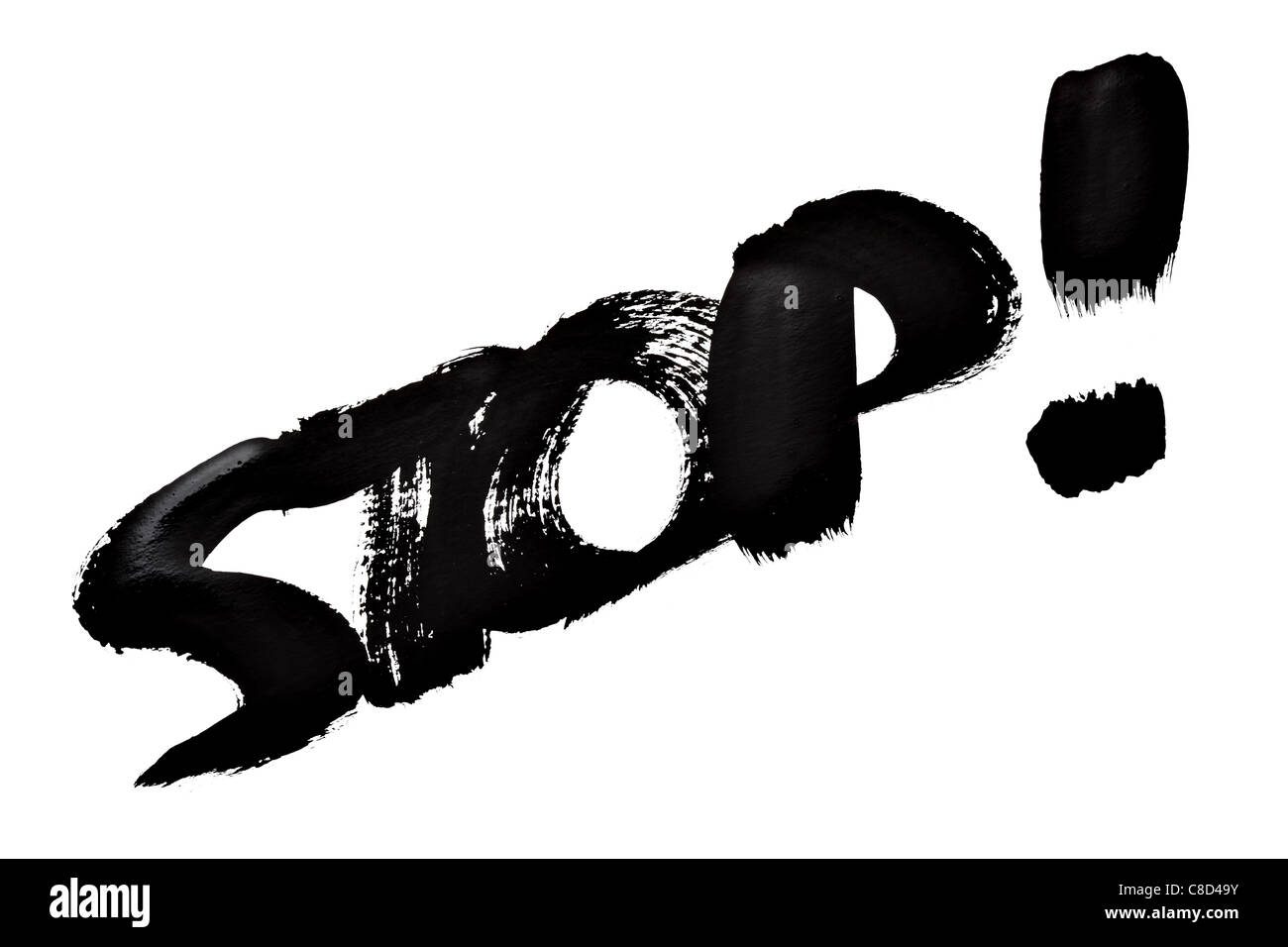 Handschrift Wort STOP über dem weißen Hintergrund Stockfoto