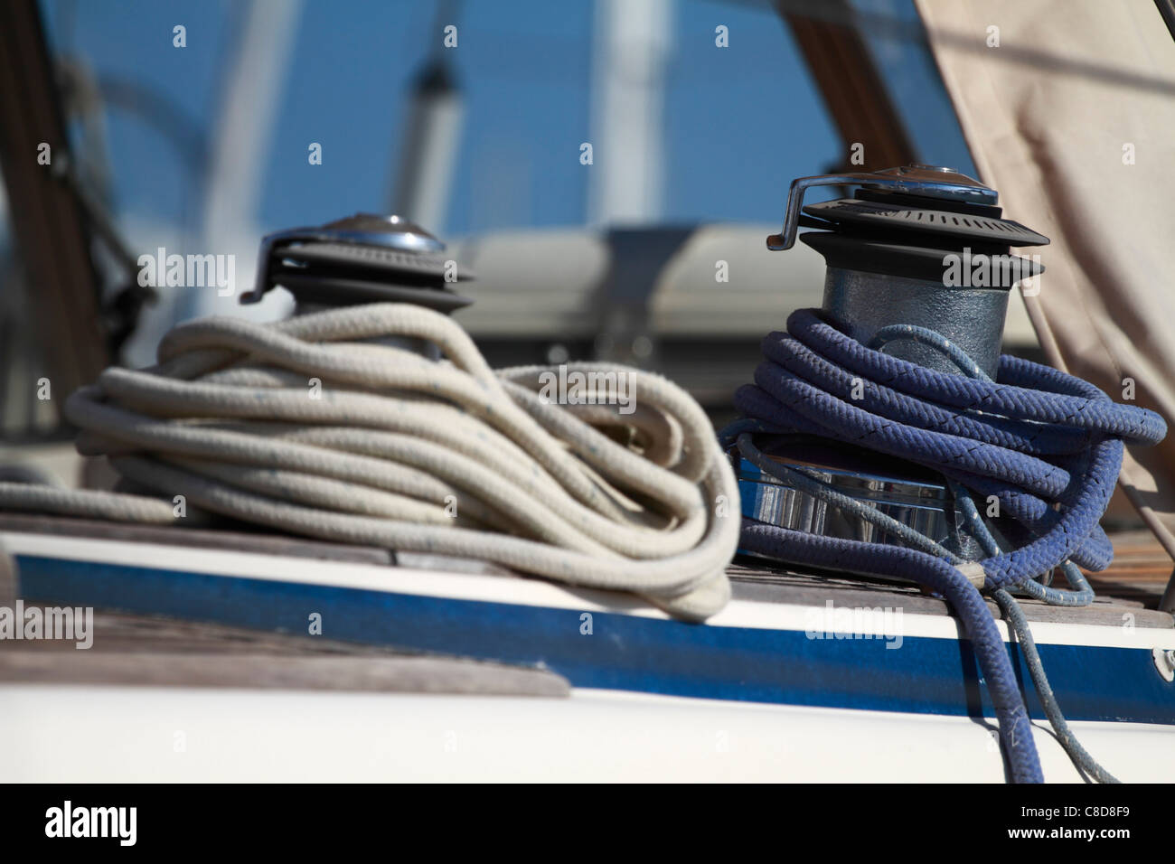 Regatta-Segelboot, Winde und Blatt-detail Stockfoto