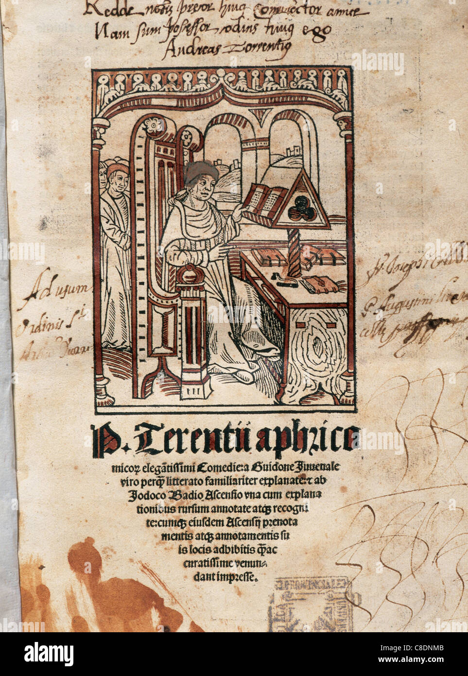 Terence (195-159 v. Chr.). Lateinischen Comic-Autor. Titel-Cover seiner Komödien. Inkunabeln. Paris. 1505. Stockfoto