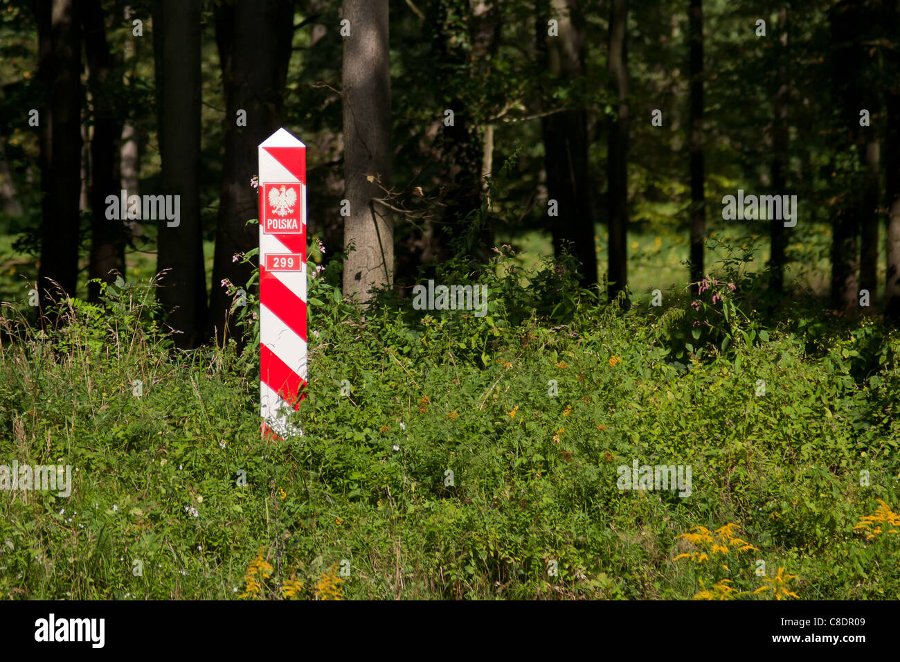 Polnischen Grenze Pole zwischen Polen und Deutschland. Stockfoto