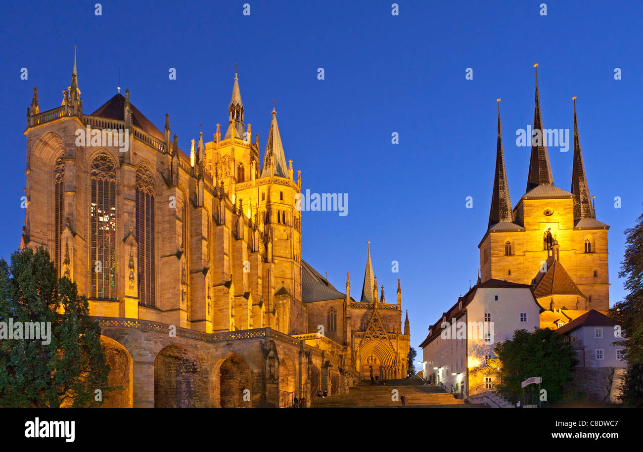 Kathedrale und die Kirche St. Severi, Erfurt, Thüringen, Deutschland Stockfoto