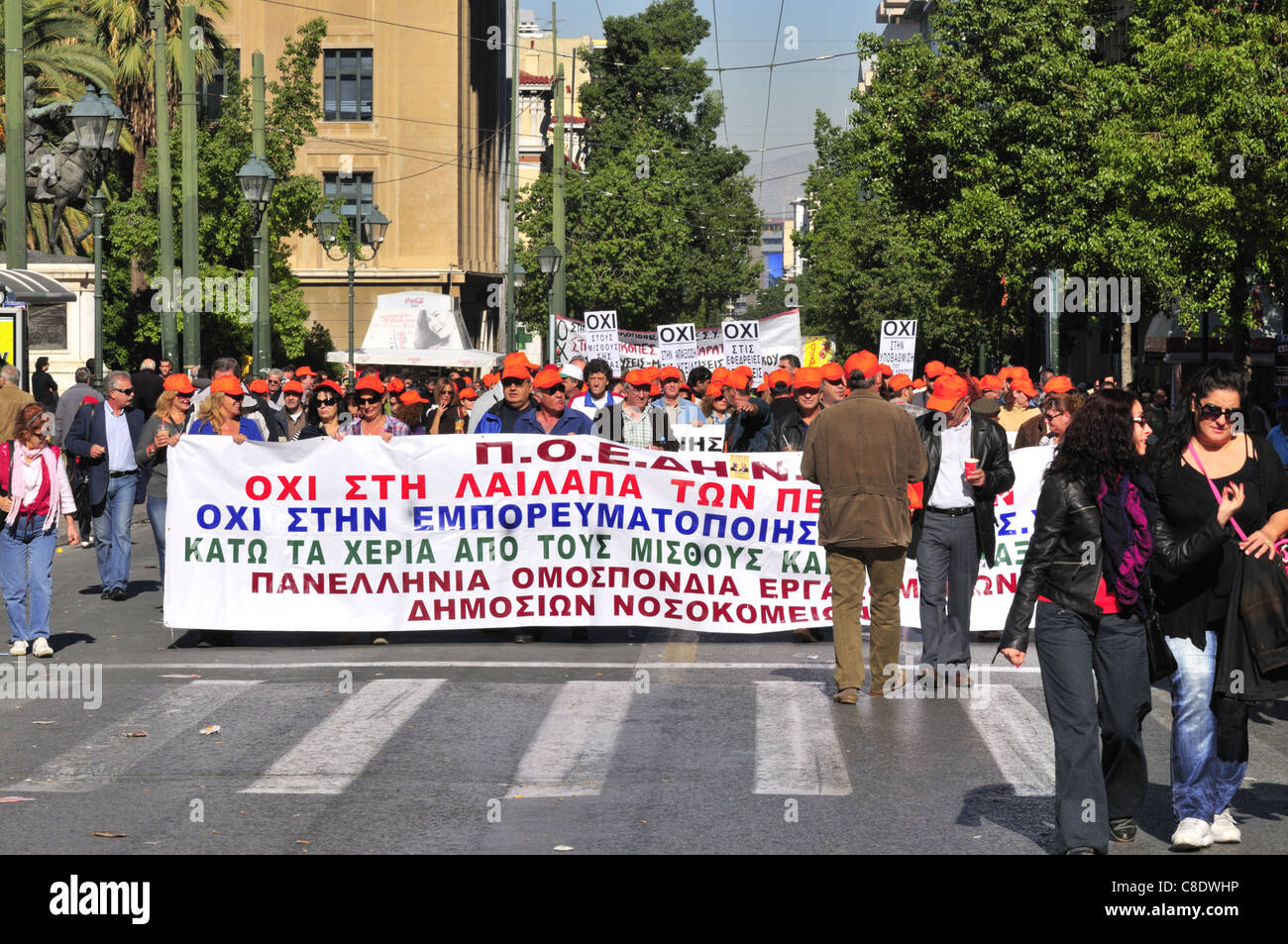 Demonstranten in Stadiou str. Athen 20. Oct. Stockfoto