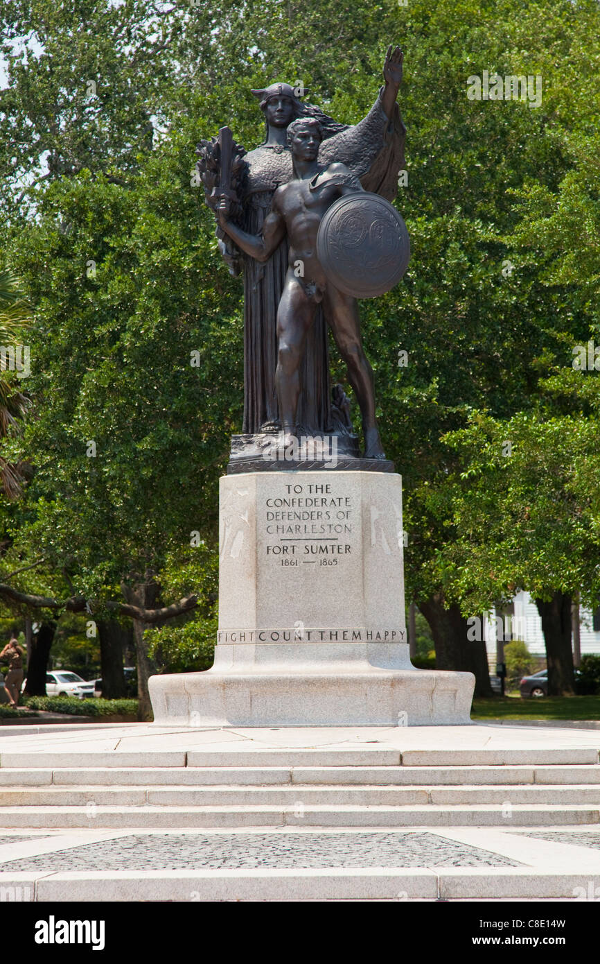 Denkmal für die Konföderierten Verteidiger von Charleston und Fort Sumter, White Point Gardens, South Carolina Stockfoto