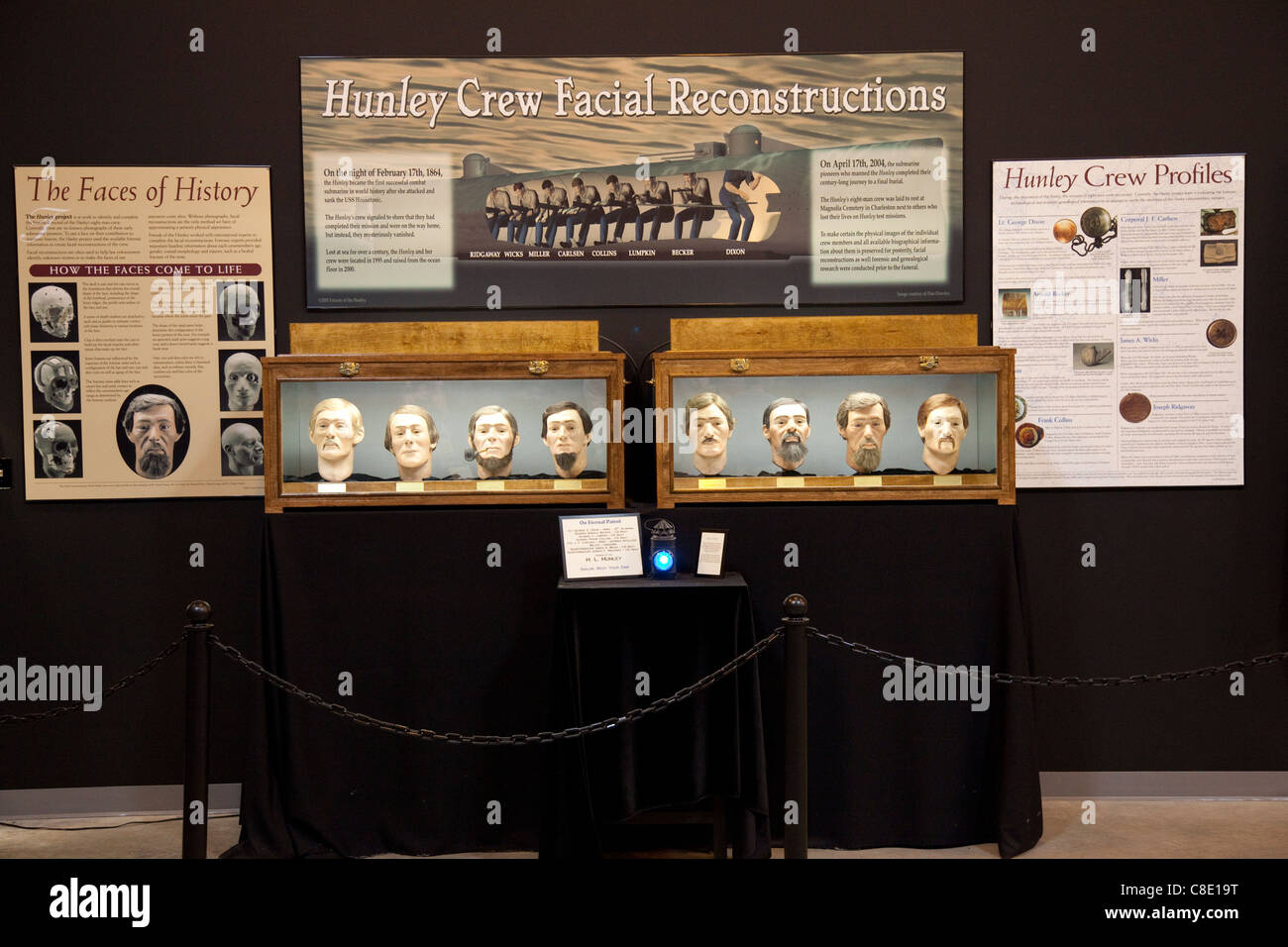 Rekonstruktion der Gesichter von konföderierten Soldaten fand auf der Hunley u-Boot, Museum, Charleston, South Carolina Stockfoto