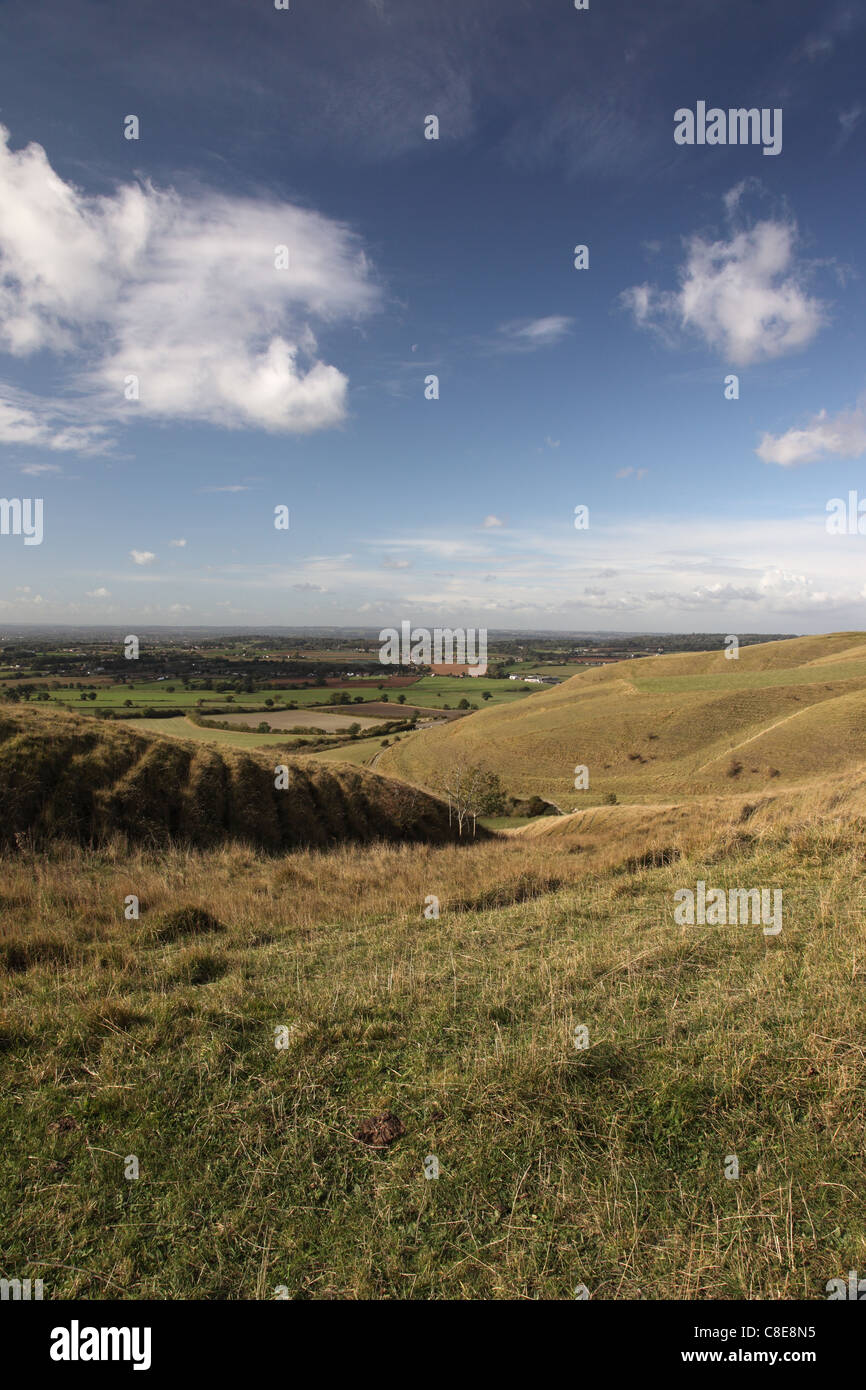 Oliver's Castle eine Hügelburg aus der Eiszeit, Roundway Hill, in der Nähe von Devizes, Wiltshire, England, Großbritannien Stockfoto