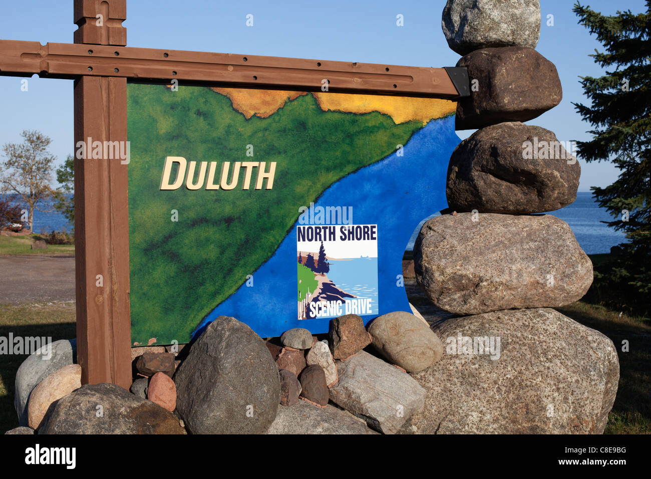 Ein Zeichen für die Stadt Duluth, Minnesota, USA. Stockfoto