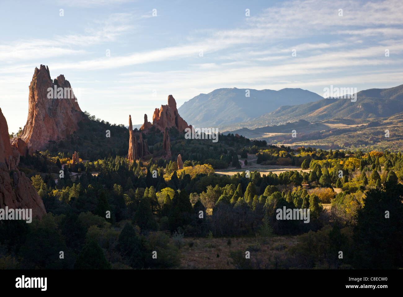 Süd-Gateway Rock, Cathedral Spires und drei Grazien, Garden of the Gods. Nat ' l Naturdenkmal, Colorado Springs, Colorado Stockfoto