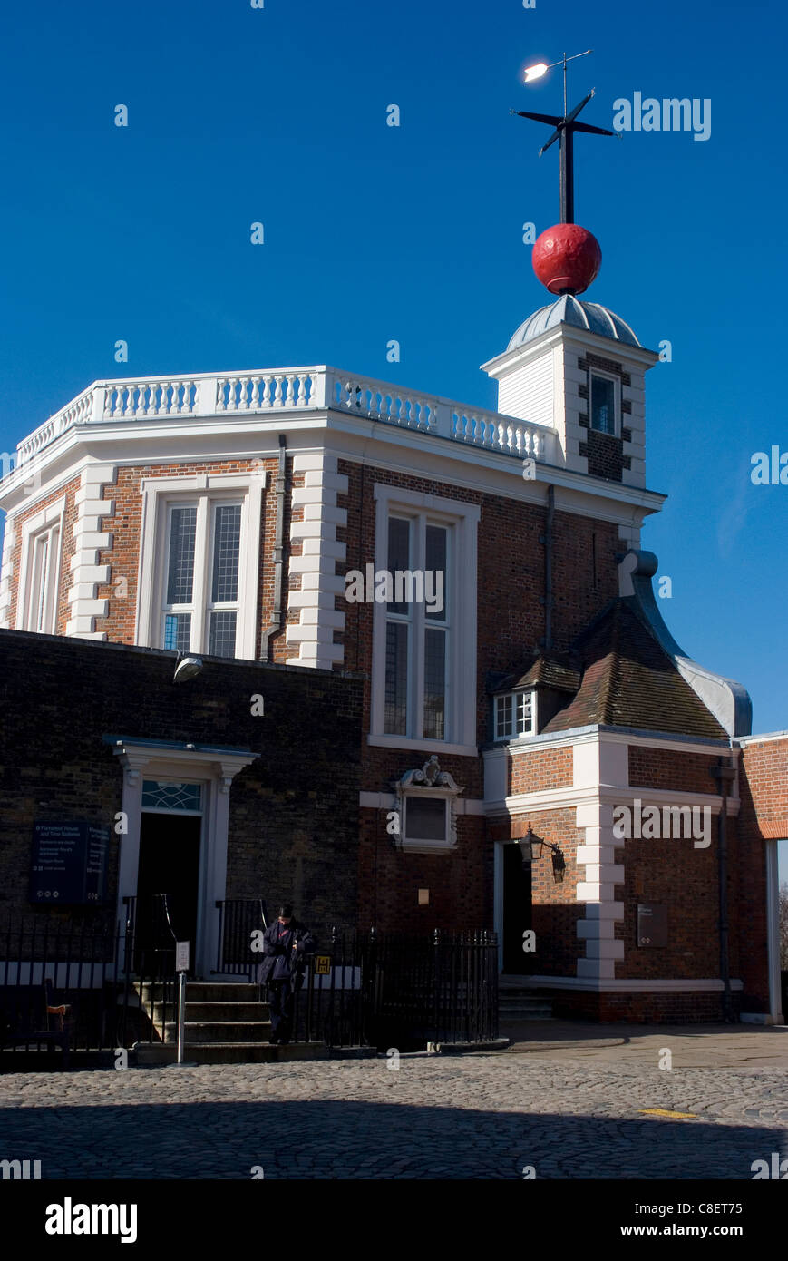 Royal Observatory 1675 aus und Standort der Prime Meridien Breitengrad 00, Greenwich Park, Greenwich, London, England, UK Stockfoto