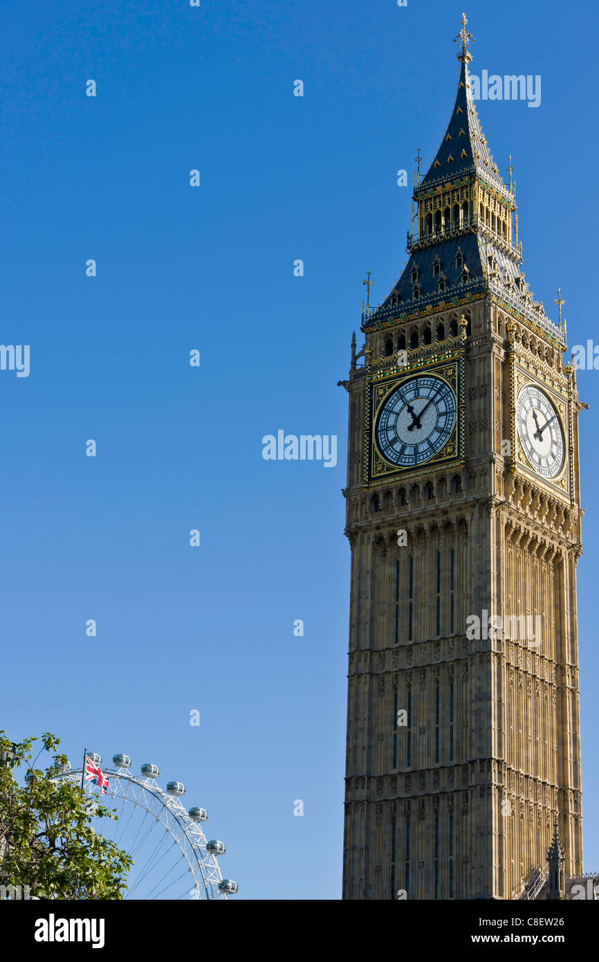 Big Ben und das London Eye. Stockfoto