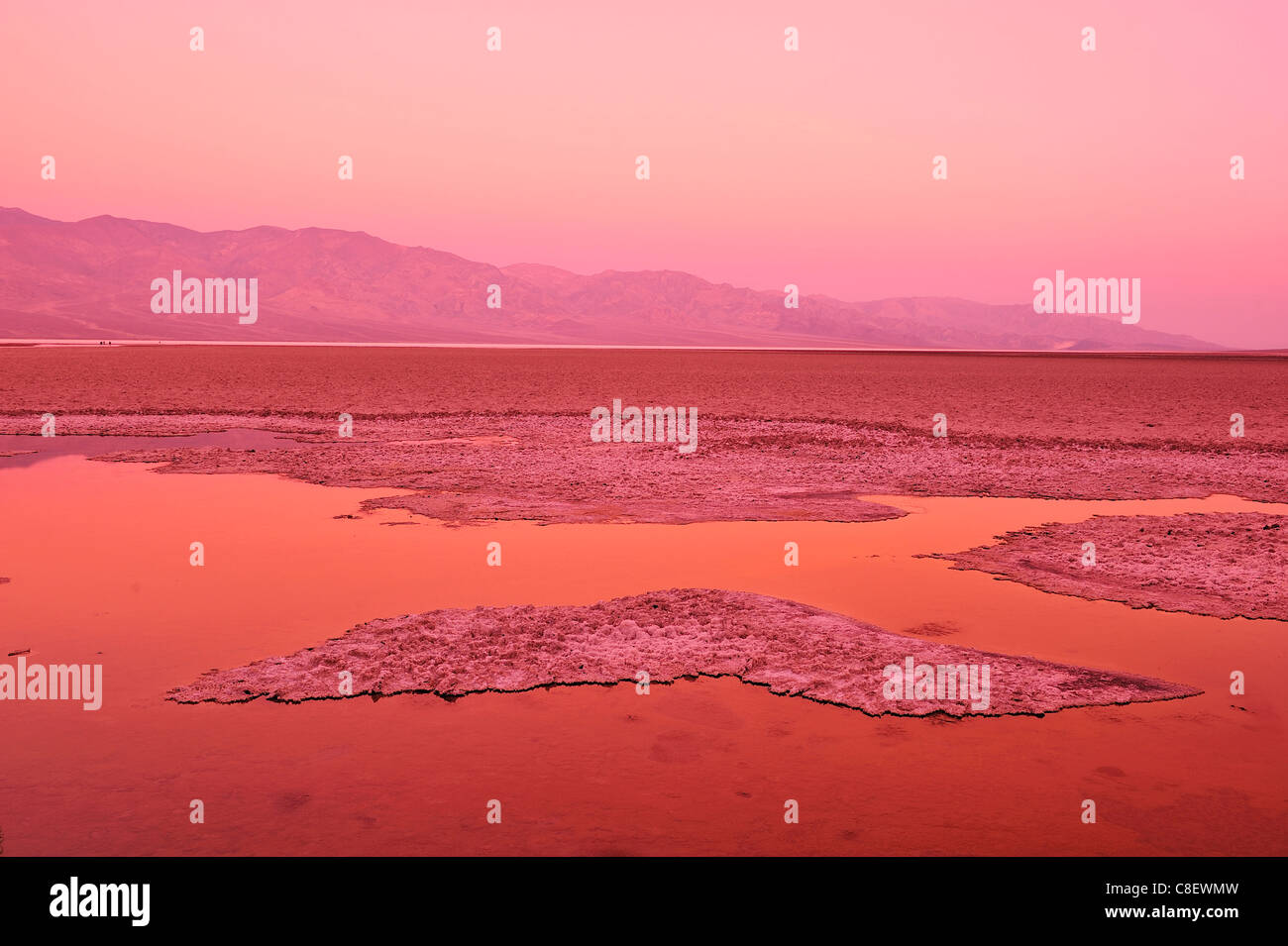 Panorama, Sonnenaufgang, Badwater, Death Valley Nationalpark, Kalifornien, USA, Vereinigte Staaten, Amerika, Salzsee, Stockfoto