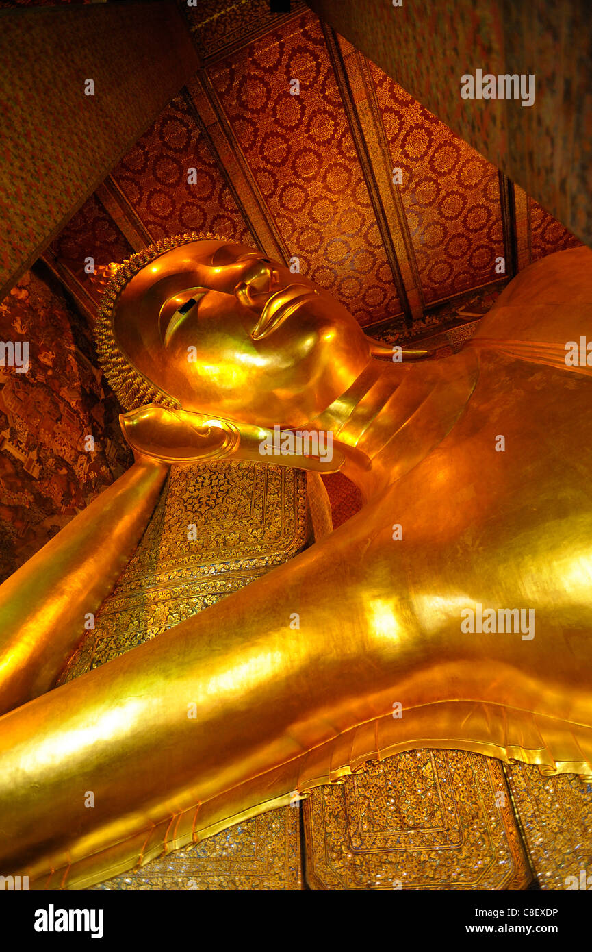 Liegender Buddha, Wat Pho, altes, Stadt, Stadt, Religion, Buddha, Asien, Bangkok, Thailand Stockfoto