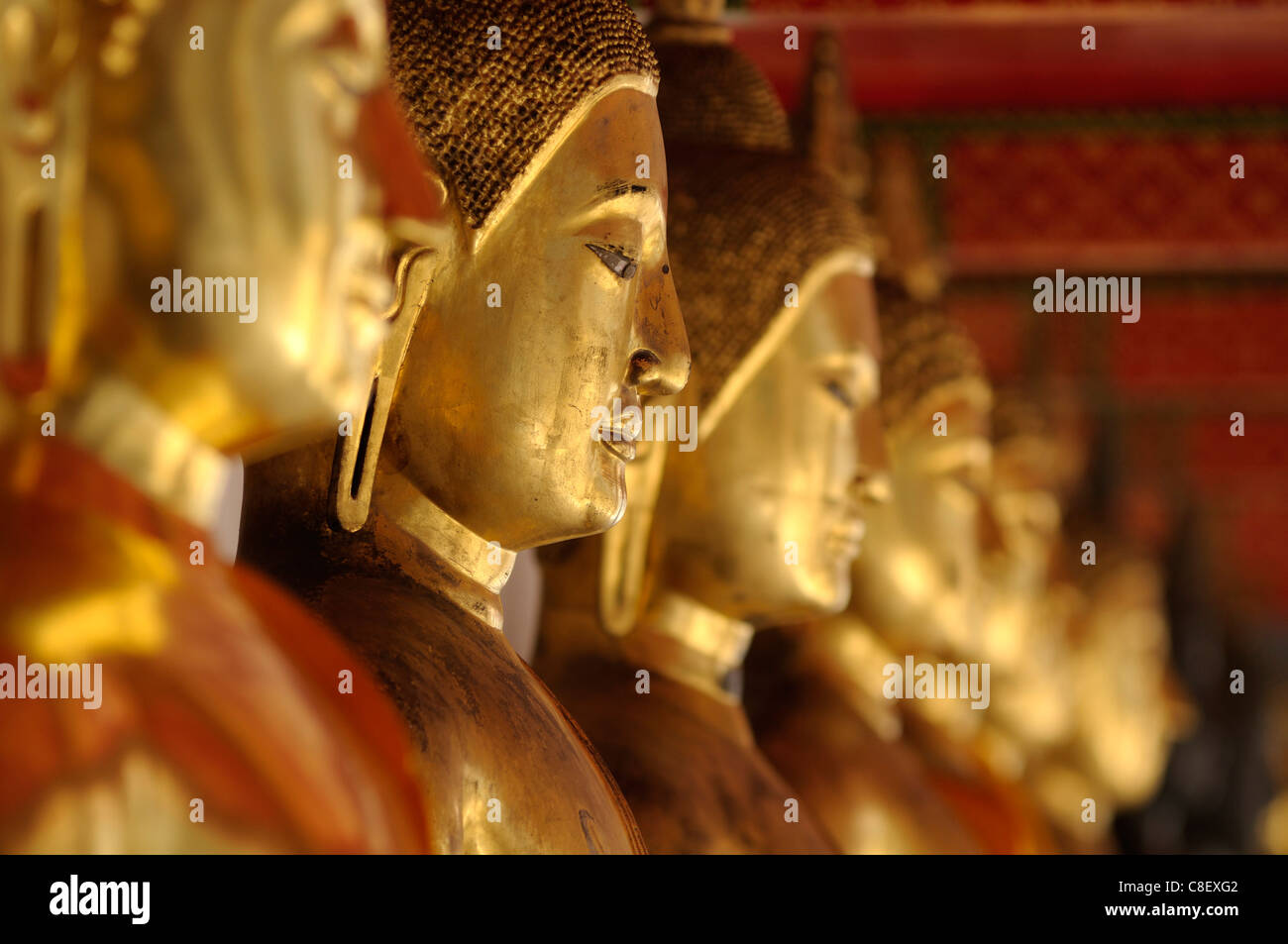 Reihe von Buddhas, Wat Pho, altes, Stadt, Stadt, Religion, Buddha, Asien, Bangkok, Thailand Stockfoto