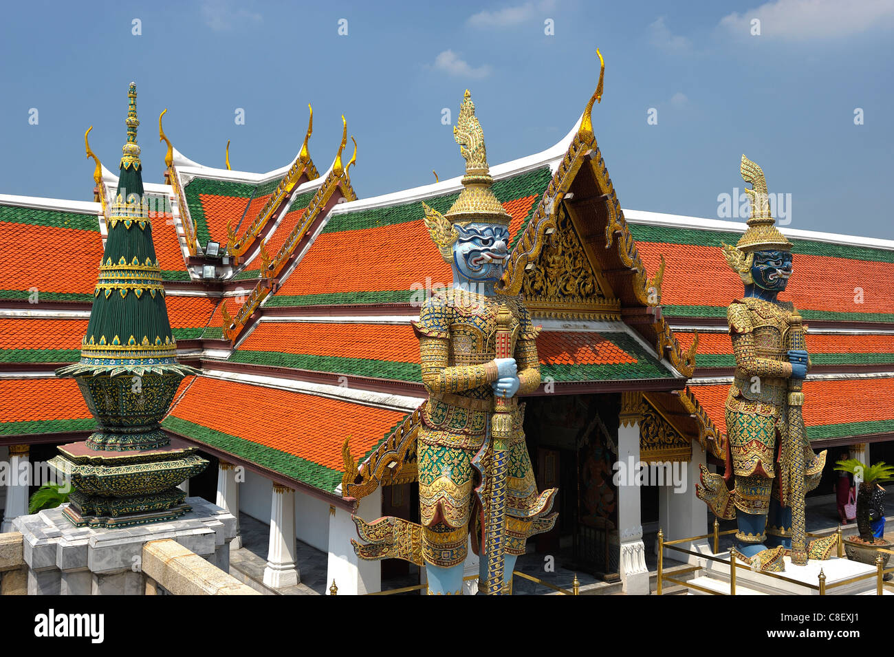Wachen, Wat Phra Kaeo, Grand Palace, altes, Stadt, Stadt, Statue, Golden, Bangkok, Thailand, Asien Stockfoto