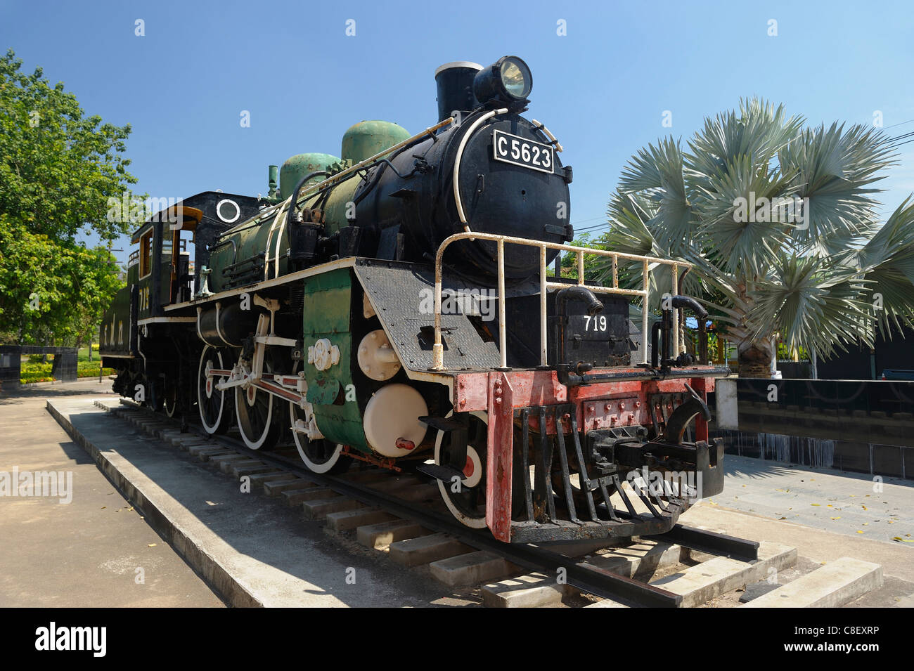 Alte, Lokomotive, historische Eisenbahn, Kanchanaburi, Thailand, Asien, Dampf Stockfoto