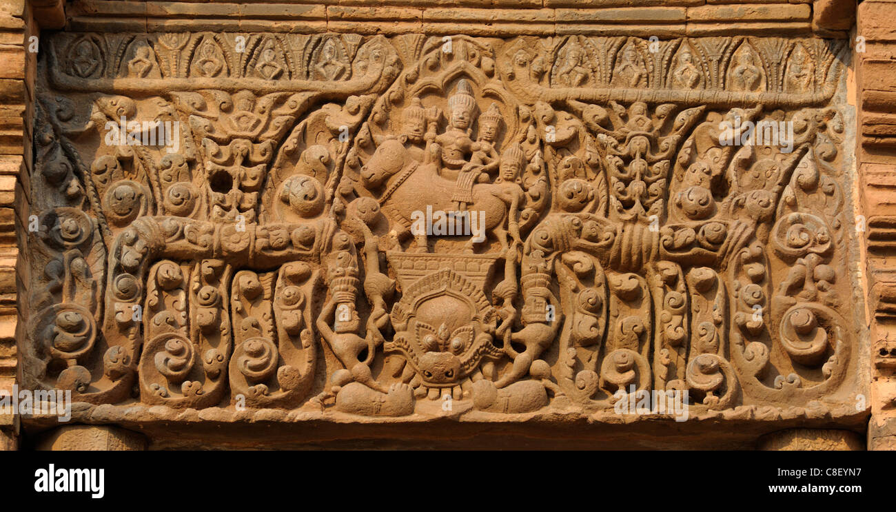 Khmer-Tempel Prasat Phanom Rung, Korat-Plateau, Thailand, Asien, Detail, Skulptur Stockfoto