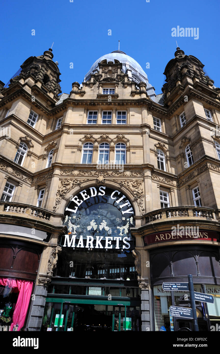 Fassade des Leeds Märkte, Leeds, West Yorkshire, England, Vereinigtes Königreich Stockfoto