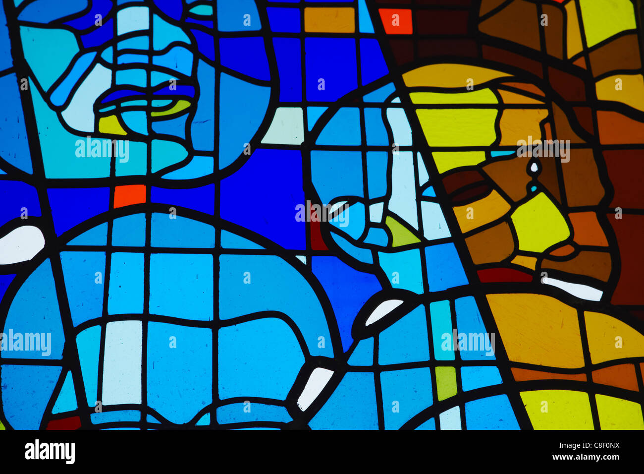 Glasmalerei-Fenster, Regina Mundi katholische Kirche, Szene von Soweto Aufstand, Soweto, Johannesburg, Gauteng, Südafrika Stockfoto
