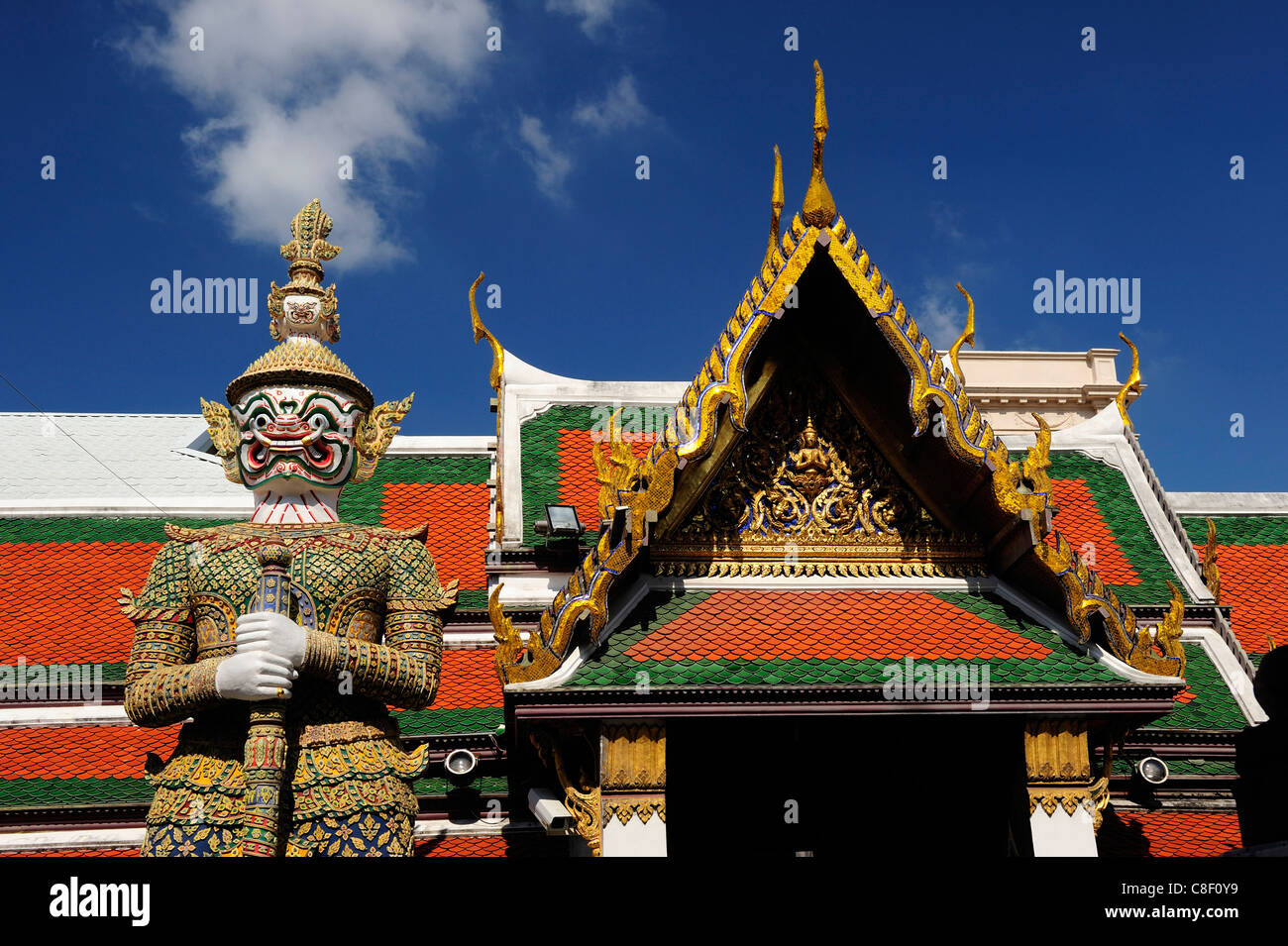 Wachen, Wat Phra Keo, Grand Palace, altes, Stadt, Stadt, Statue, Tempel, Asien, Bangkok, Thailand Stockfoto