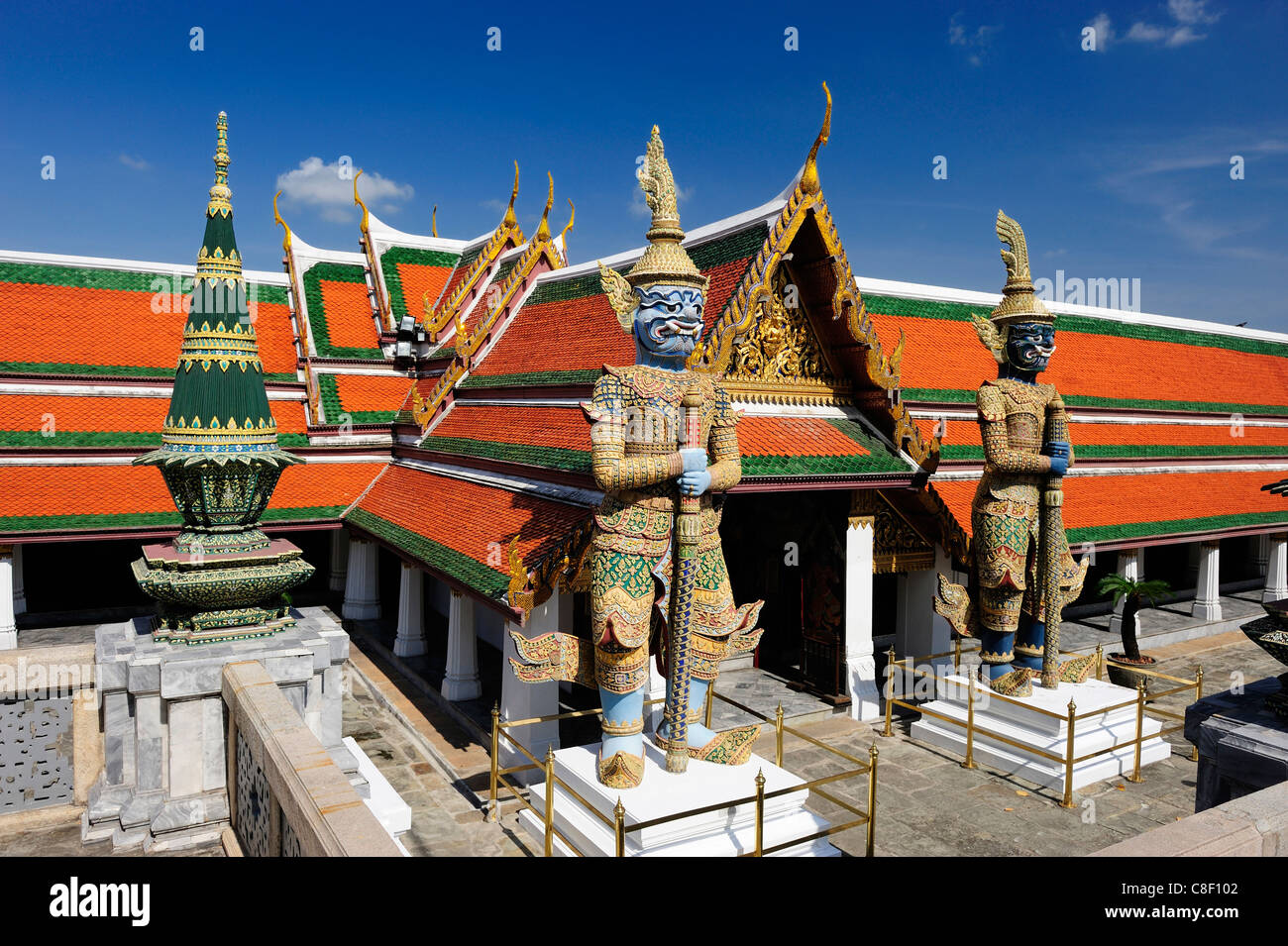 Wachen, Wat Phra Keo, Grand Palace, altes, Stadt, Stadt, Bangkok, Thailand, Asien, Tempel, Statue, Tempel Stockfoto