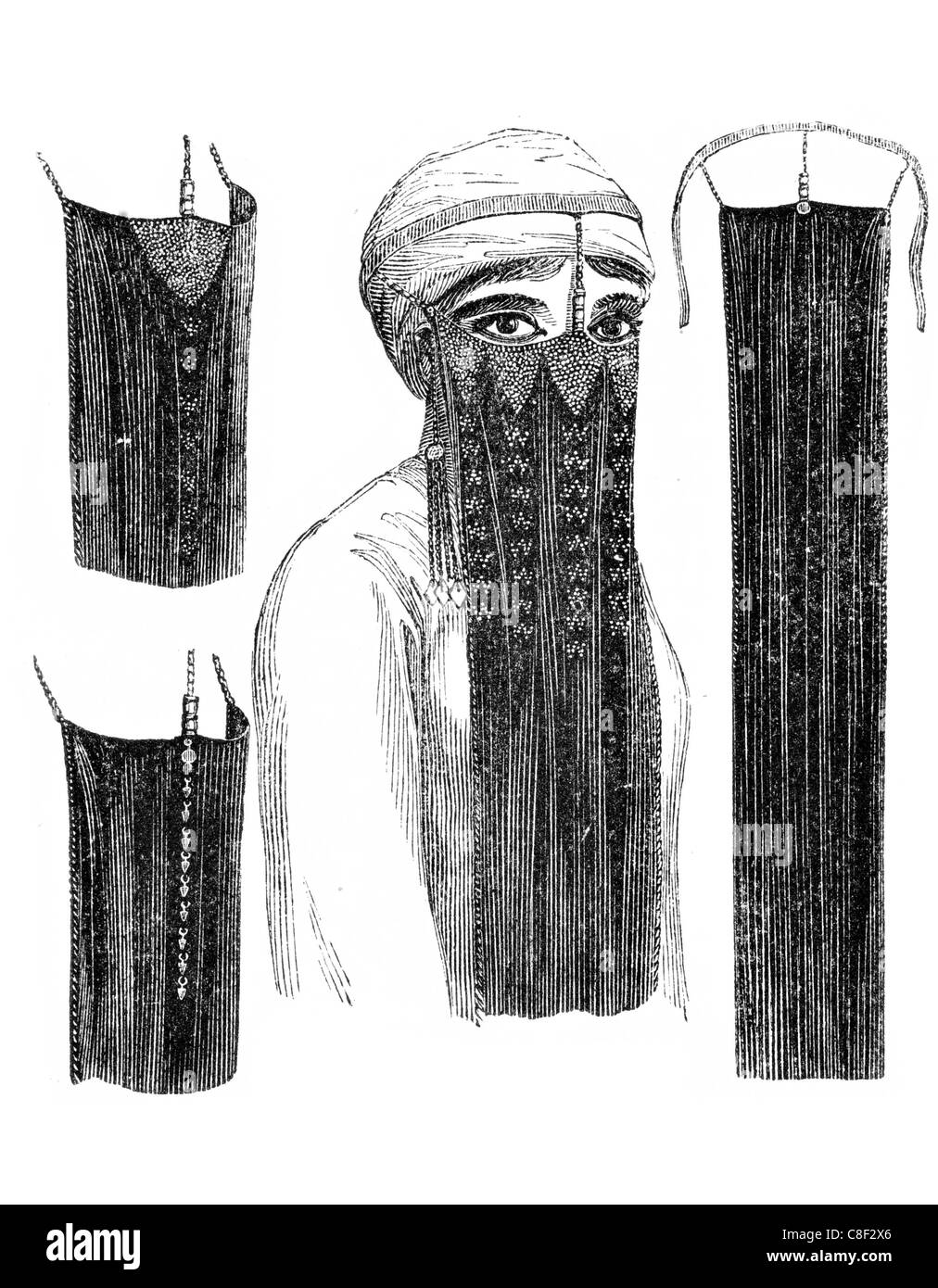 Schleier der ägyptischen Frauen Kostüm Kostüme Kleidung Kleidung Kleiderschrank Kleid Gewand Bekleidung Textilien Textil Stoff Bekleidungsstoffe Stockfoto