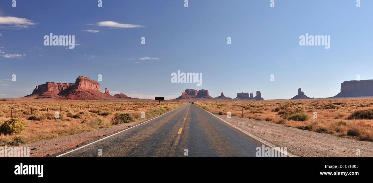 Autobahn, 163, Monument Valley, Colorado Plateau, Utah, USA, USA, Amerika, Straße, langen Stockfoto