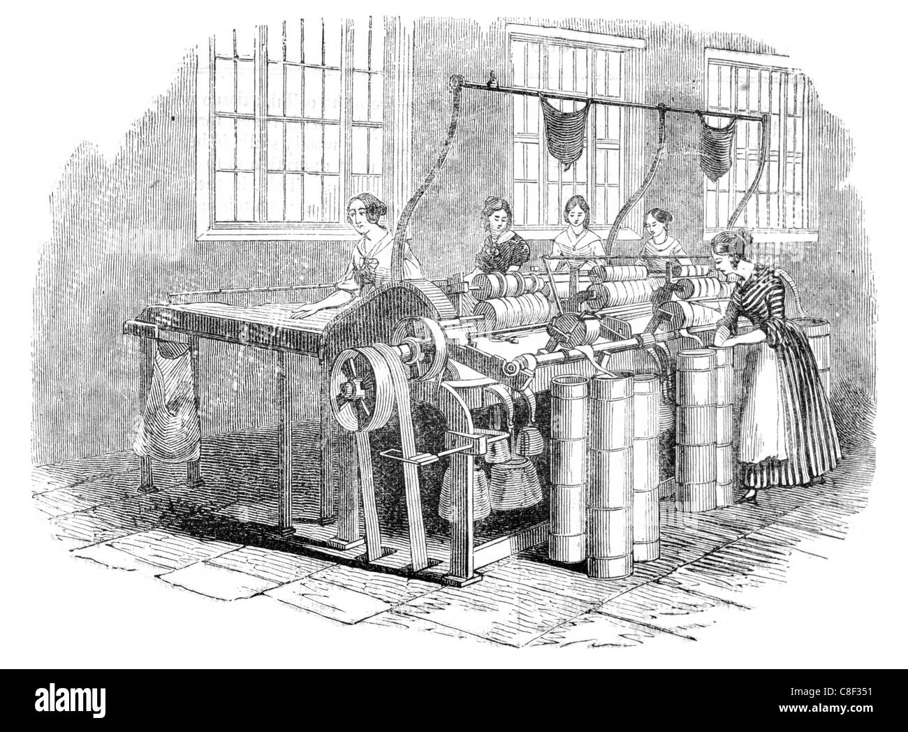 Flachs Zeichnung Mühle Leeds Mühlen Leinenweberei Garn spinnen weben Stockfoto