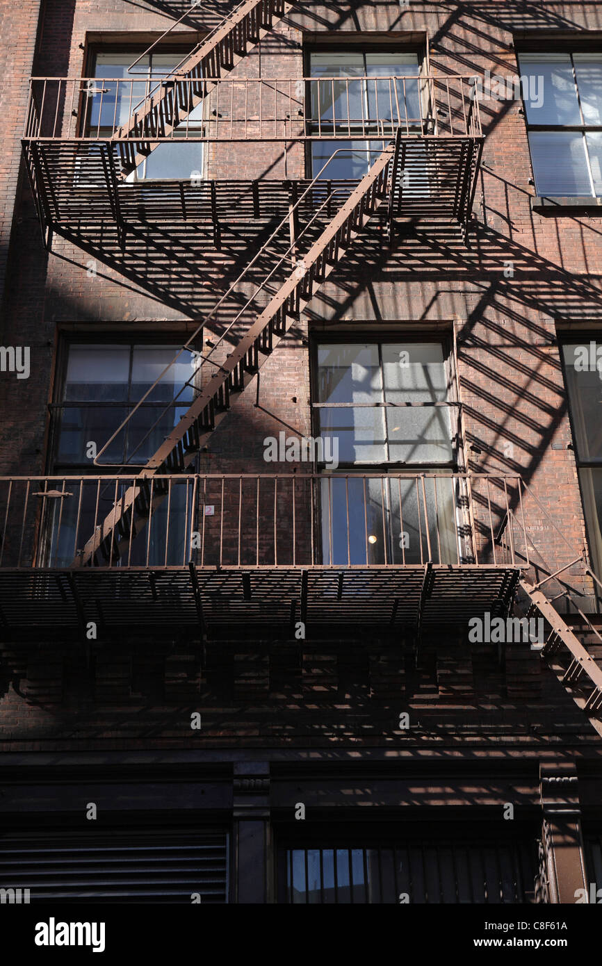 Feuerleiter, flaches Wohnung, Tribecca, Manhattan, New York City, NY, USA Stockfoto