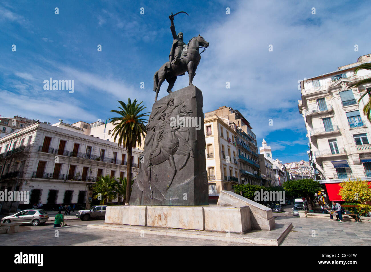 Die Statue von Abdel Kader am Ort Abdel Kader, Algier, Algerien, Nordafrika Stockfoto