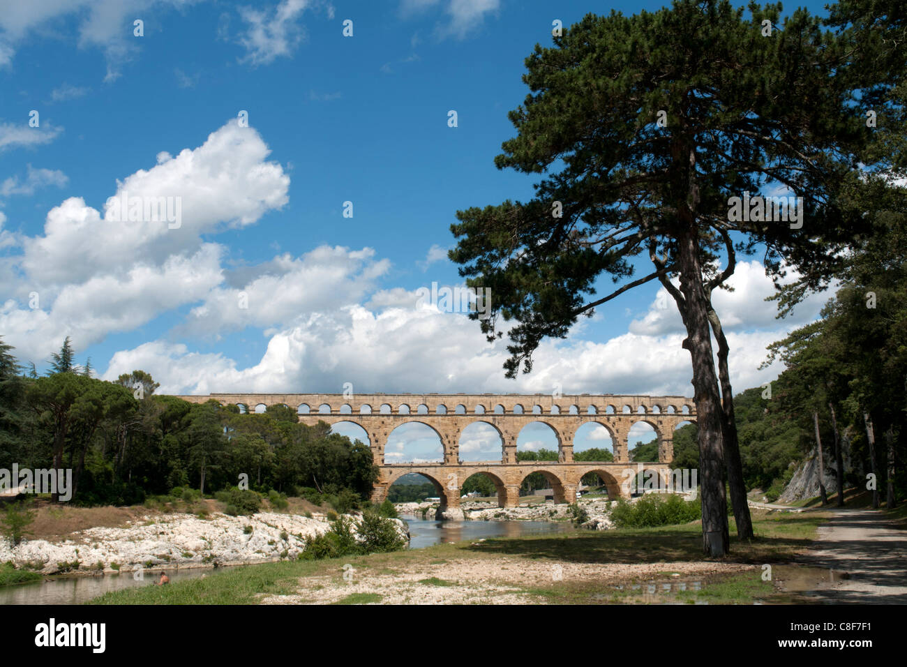 Frankreich, Gard, Languedoc-Roussillion, Pont du Gard, römische Aquädukt, Brücke, die Pont du Gard, Architektur, Brücken, Ort der Intere Stockfoto
