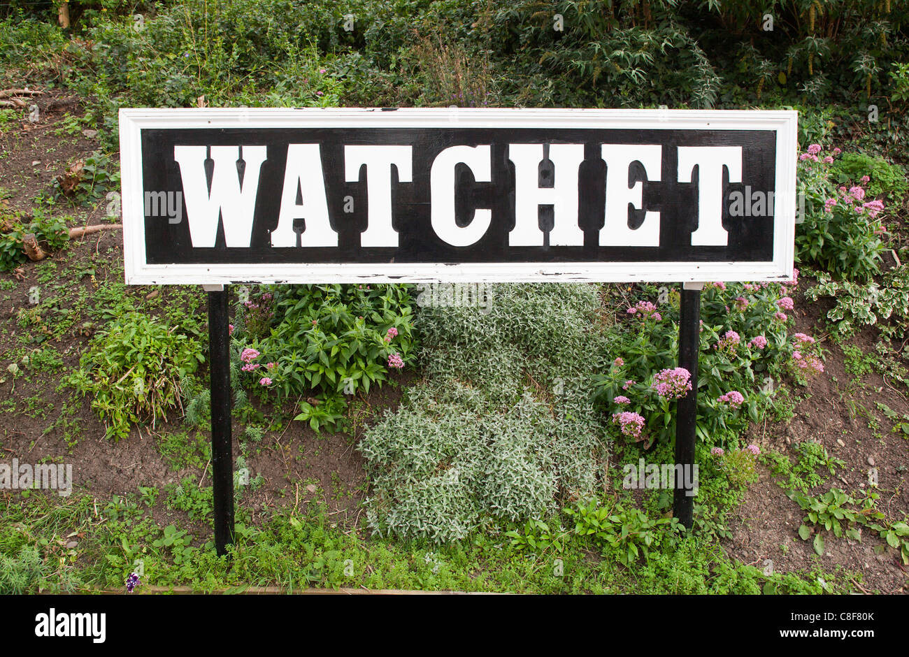 Train Station Zeichen West Somerset Railway Watchet Stockfoto