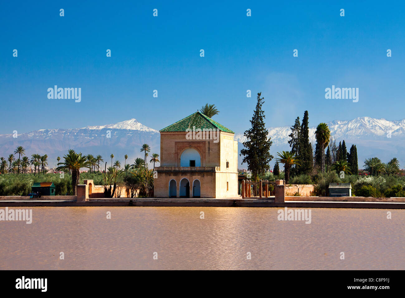 Marokko, Nordafrika, Afrika, Marrakesch, El Menara, Garten, Park, Brunnen, Stockfoto