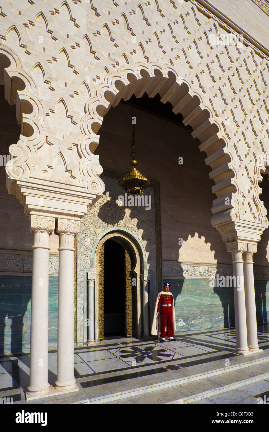 Marokko, Nordafrika, Afrika, Rabat, Mohamed V, Mausoleum, Wache, Stockfoto