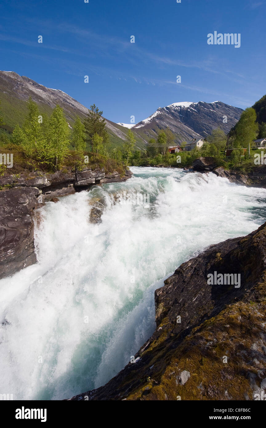 Holsbrua Wasserfall, Westnorwegen, Norwegen, Scandinavia Stockfoto