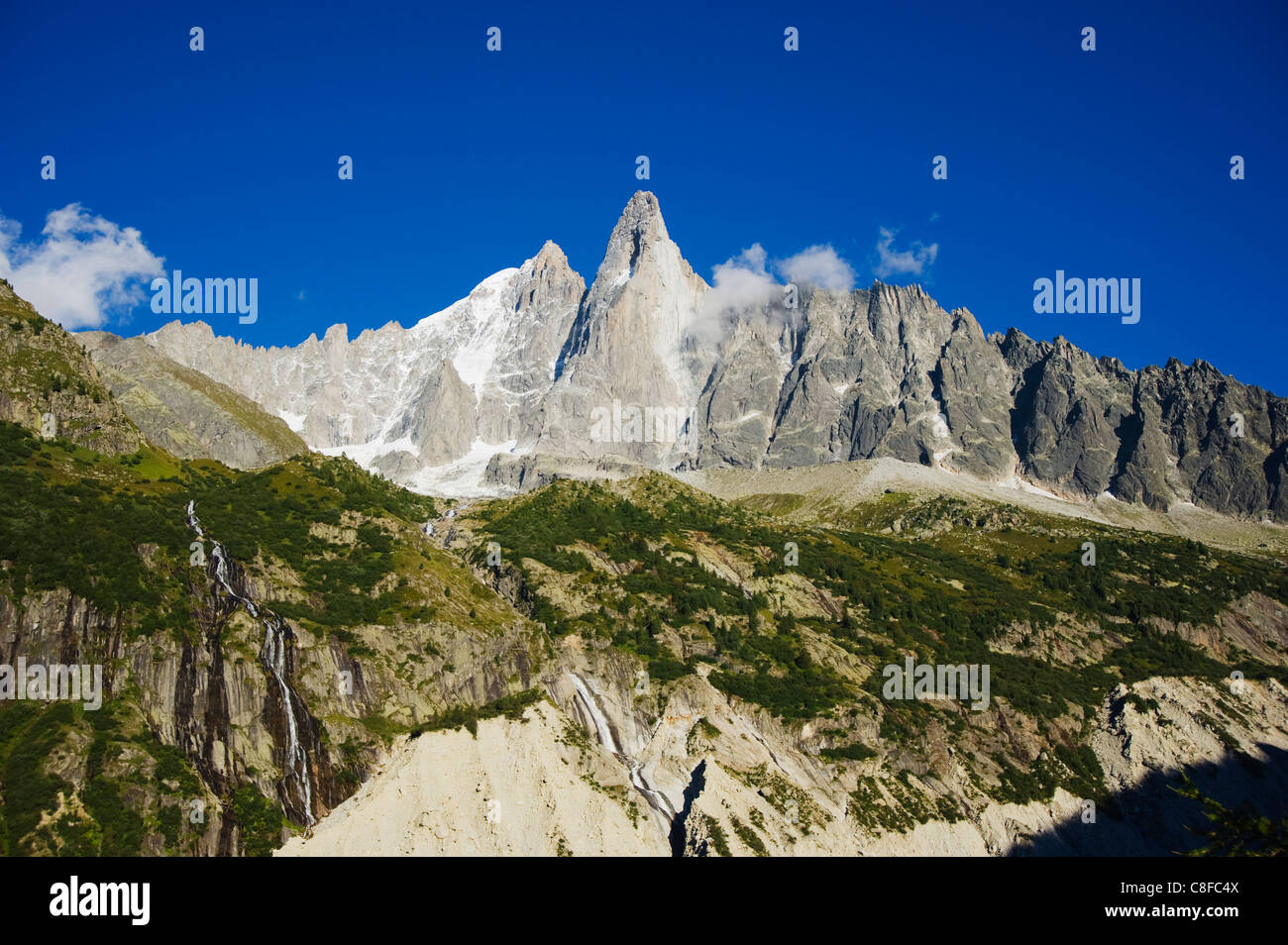 Aiguilles du Dru, Mont-Blanc Massiv, Chamonix, Französische Alpen, Frankreich Stockfoto
